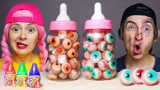 Mukbang Giant Color Bottles Jelly drink 컬러 보틀 캔디 젤리 먹방 with candy PinkyBlack