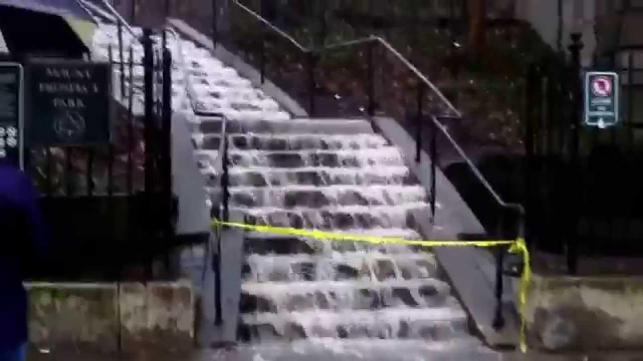 Rainy NYC Water rushing down the steps of Mount Prospect Park YouTube