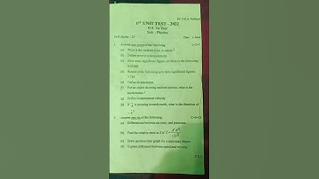 H.S first year 1st unit test physics Question paper 2022