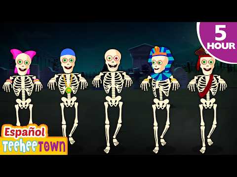 Cinco esqueletos se despertaron en medio de la noche | Canciones de esqueletos | Pueblo Teehee