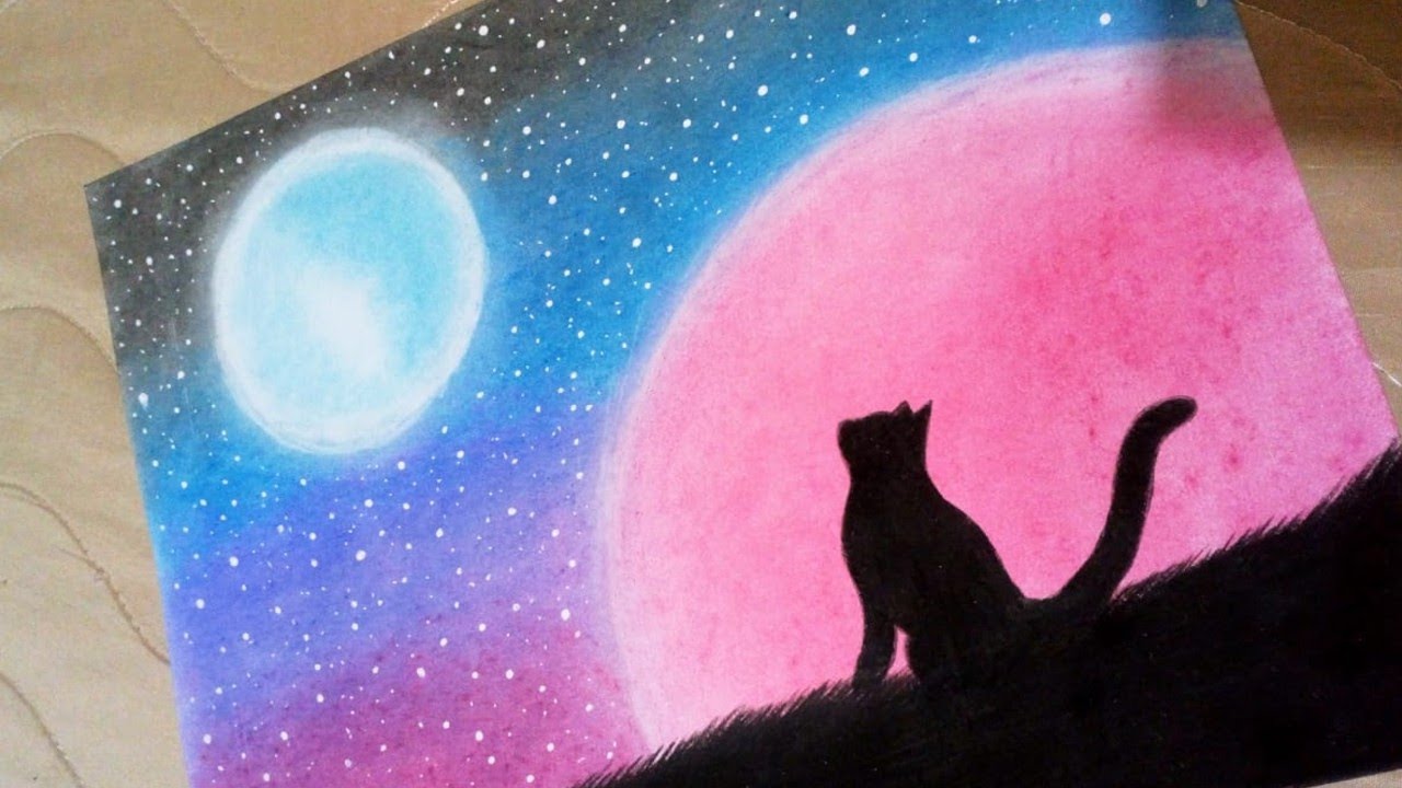 🐱 Como dibujar un paisaje nocturno con colores ( PAISAJE DE UN GATO ) -  thptnganamst.edu.vn