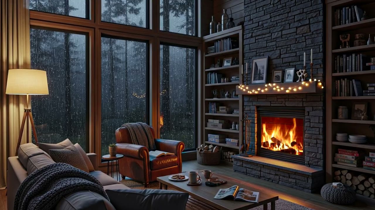 🌧️🔥 Heavy Rain and Fireplace Ambience for Sleep, Study, and Stress Relief