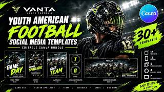Youth American Football Social Media Templates | Editable Canva Bundle For Teams, Game Day