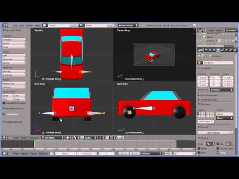 Blender 2.6 Tutorial Adding an Armature to the Model of a Car/Automobile Experimenting with Car Rigs