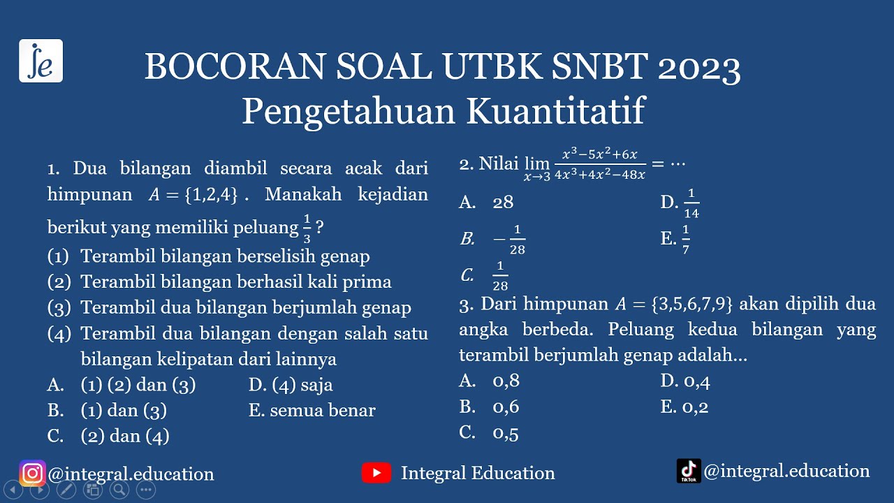 PENGETAHUAN KUANTITATIF SOAL ASLI UTBK SNBT 2023 - Udah Keluarrr di Gelombang 1 !!!!