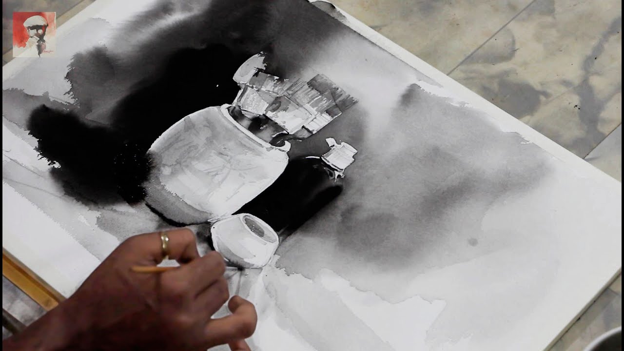 WATERCOLOR PAINTING Still Life  Black and White Step by Step