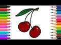 How to Draw CHERRY | Learn to draw Fruits and Berries | Coloring Book | كيفية رسم الكرز كتاب التلوين