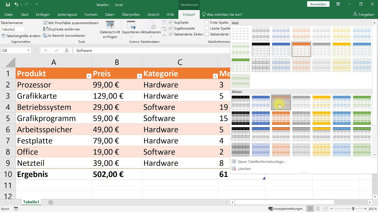 New Update Tabellen erstellen – Excel-Tutorial