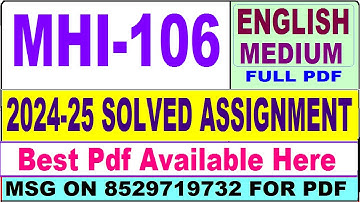 MHI 106 solved assignment 2024-25 || mhi 106 solved assignment 2025 in English || ignou mhi106