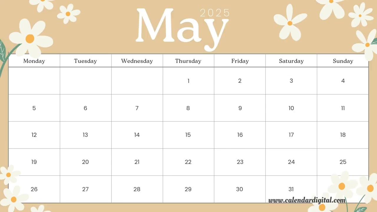 Pink Daisy Planner 2025 May Monthly Calendar