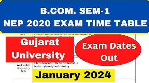 B.Com SEM-1 NEP 2020 Gujarat University EXAM TIME TABLE January 2024