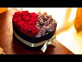 CAJA EN FORMA DE CORAZÓN CON ROSAS Y CHOCOLATES - CAJA DE DULCES y ROSAS PARA REGALAR.