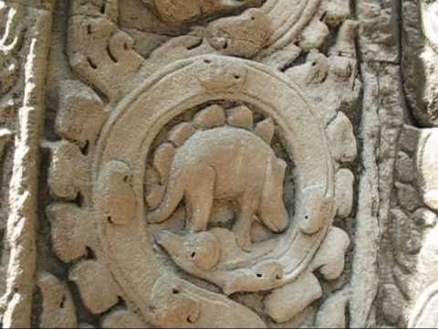 Stegosaurus carving at 800 year old Ta Prohm Temple in Cambodia