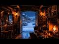 Scottish Highlands Harbor Pub Ambience | Snowy Celtic Tavern Music &amp; Fireplace