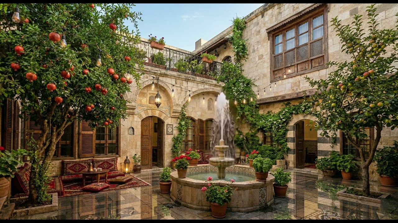 بيت عربي شامي قديم | سحر الحارة الدمشقية وأصالة البيوت التراثية | صباحاً