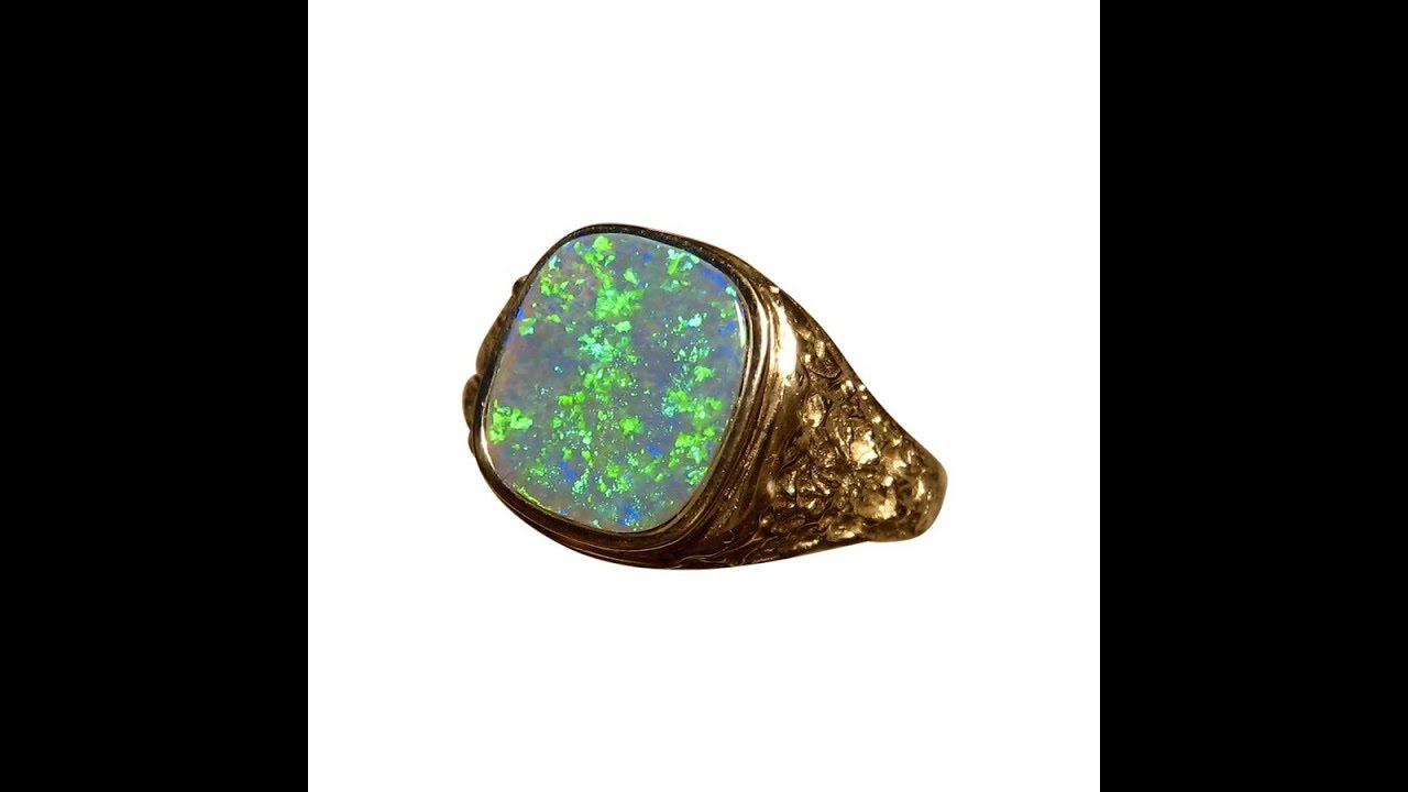 Mens Square Green Opal Ring 14k Gold | FlashOpal