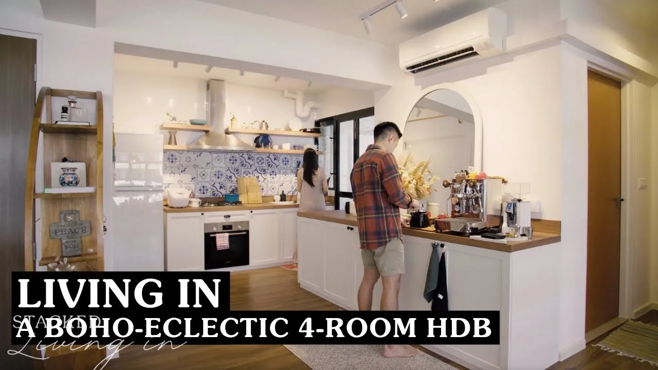 Inside A $35,000 Dreamy Boho-Eclectic 4-Room HDB Home + Charming Open Shelving Kitchen