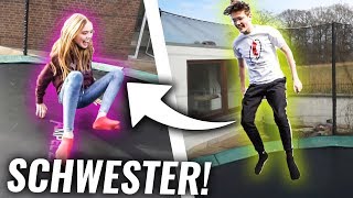 TRAMPOLIN CHALLENGE gegen kleine SCHWESTER!