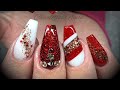 Acrylic nails - red & glitter design set