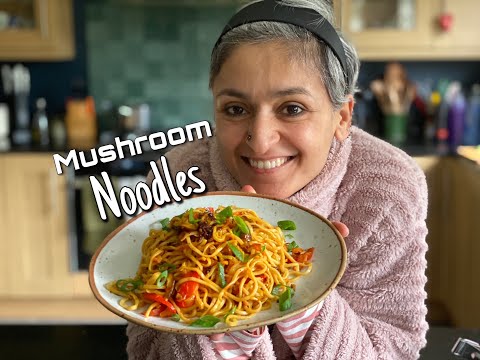 MUSHROOM PEPPER NOODLES  Delicious Vegan Noodles  Healthy Noodles  Food with Chetna