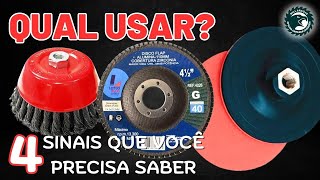 ESMERILHADEIRA | Qual acessório usar? MÉTODO p/ escolher. Escova de aço rotativa, Disco FLAP ou Lixa