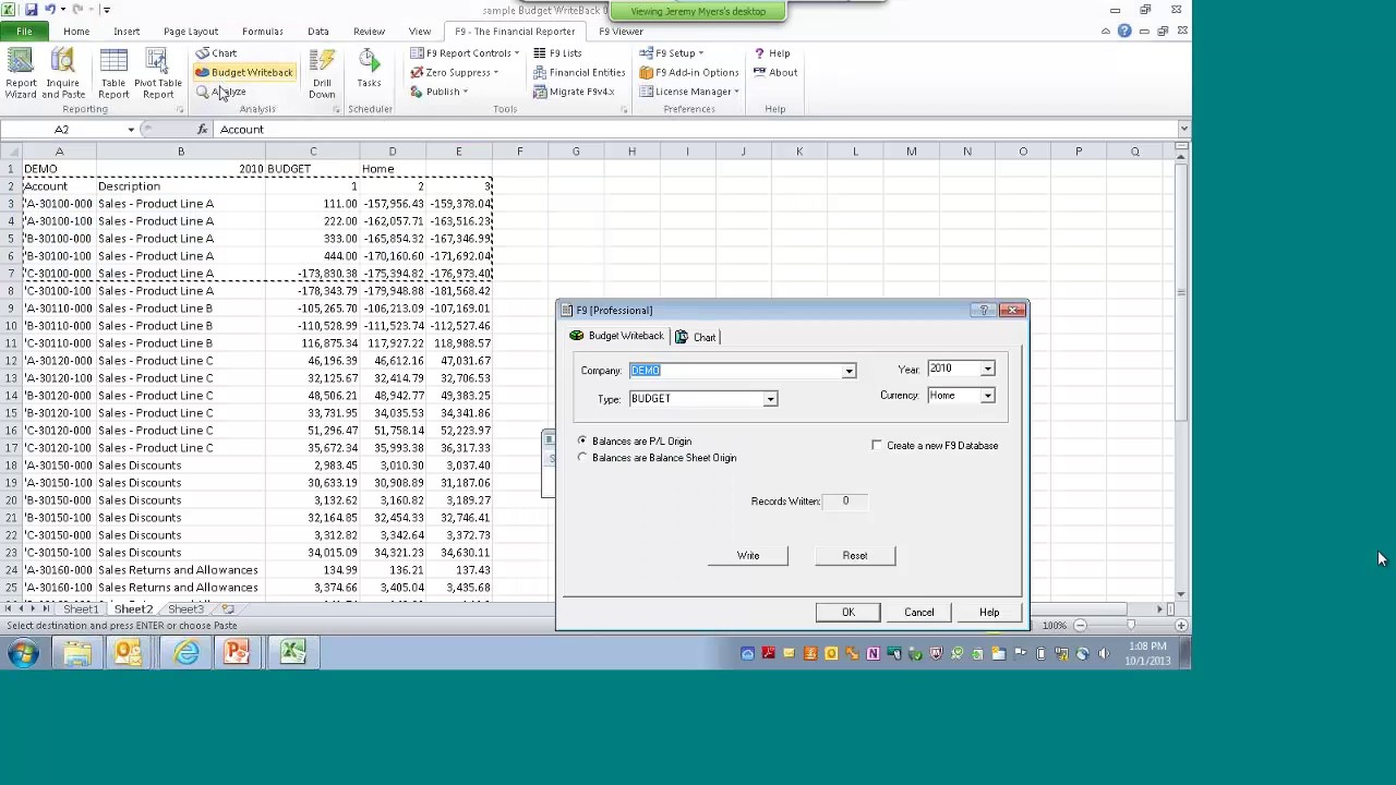 F9 Budget Write Back