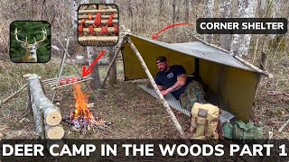 Solo Overnight Building a Deer Camp in The Woods and Smoked