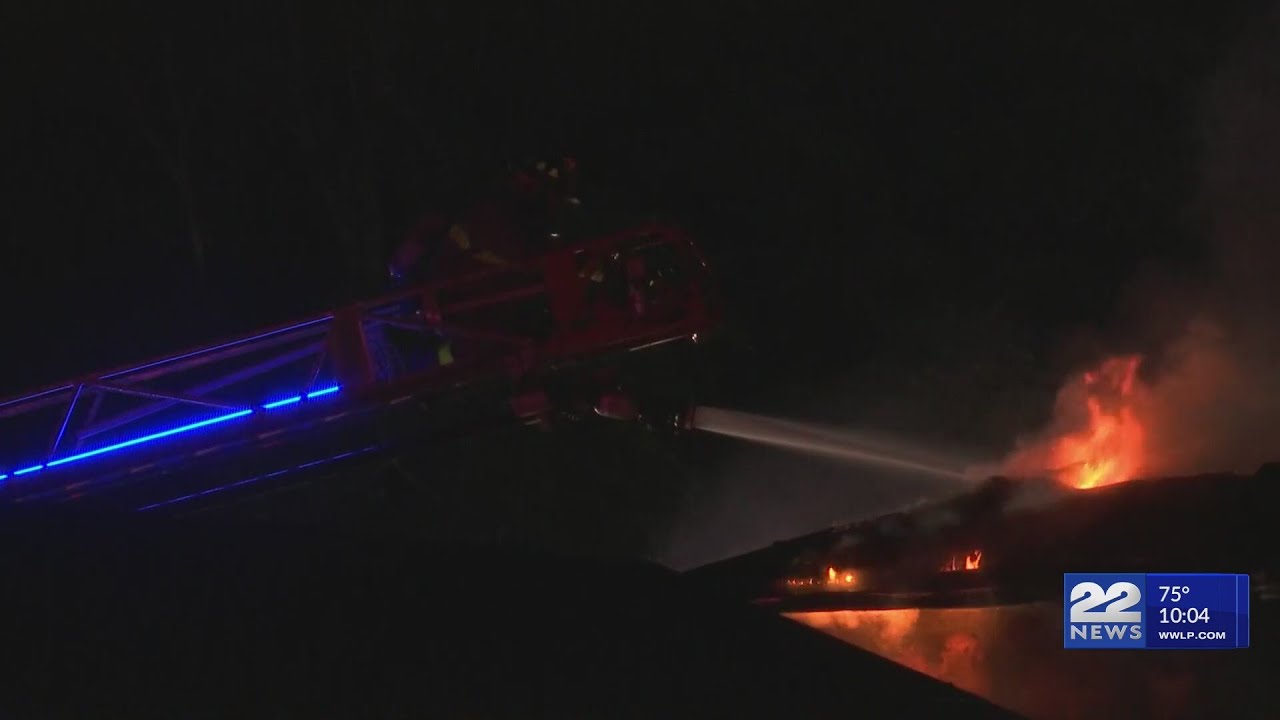Crews working to put out fire in East Longmeadow - YouTube