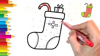 How to draw a christmas stocking l Как  нарисовать новогодний носок