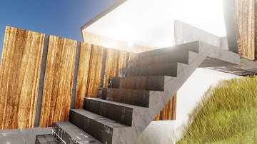 blender eevee  exterior architecture scene with grass render test