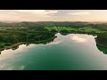 Sunset Over a Tranquil Reservoir in Northern Galicia Aerial 4K Drone Cinematic