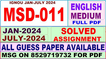 MSD 011 solved assignment 2024 / msd 011 solved assignment Jan / july 2024 / ignou MASS / PGDSS
