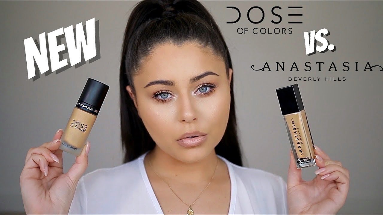 REVIEW - NEW + OF COLORS DOSE FOUNDATION ABH YouTube BATTLE: