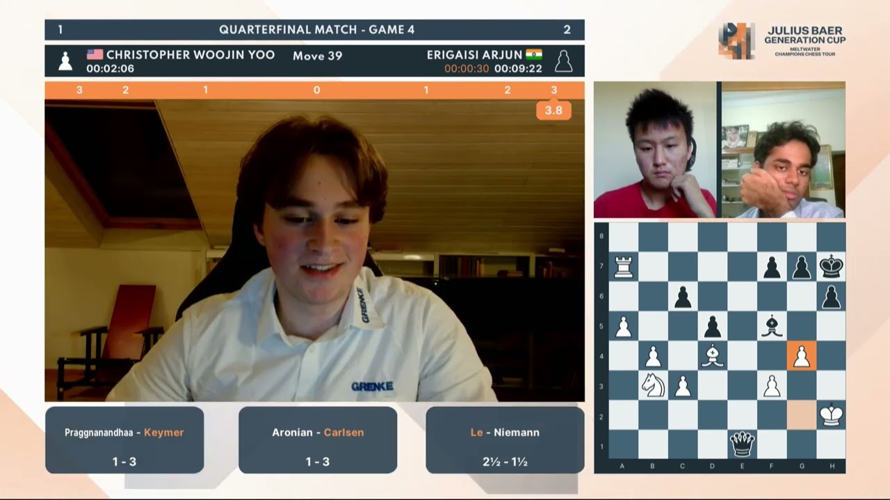 chess24.com on X: Magnus Carlsen and Hans Niemann can now only meet in the  #JuliusBaerGenerationCup final!  #ChessChamps  #c24live  / X