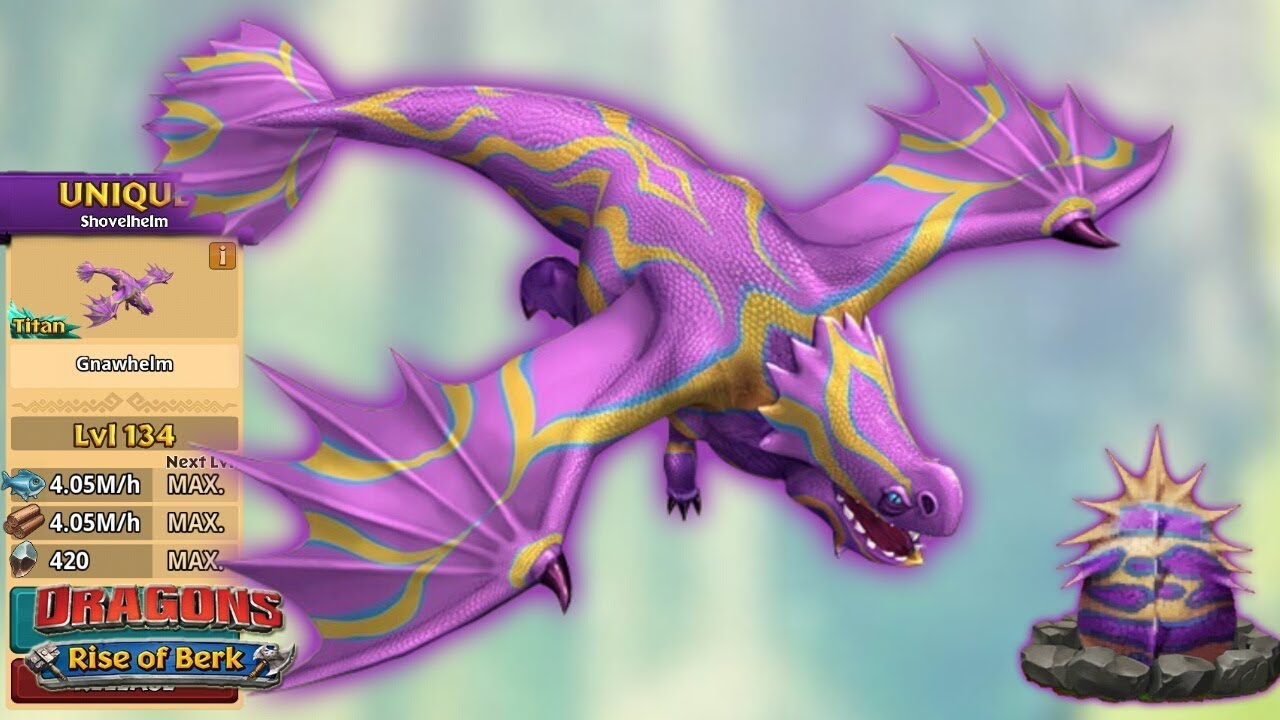 Gnawhelm (New Unique Shovelhelm) Max Level 134 Dragons Rise of Berk