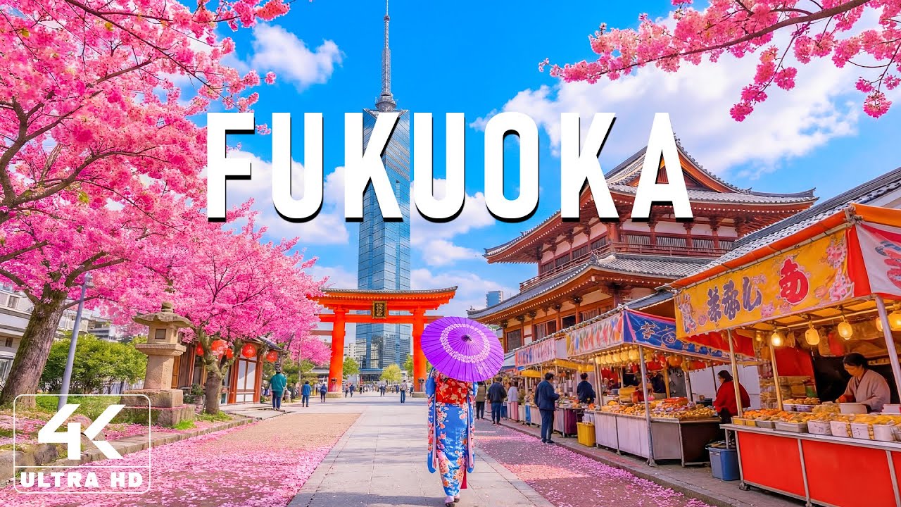 Spring in Fukuoka, Japan 4K 🌸 Cherry blossoms drifting in the wind ...