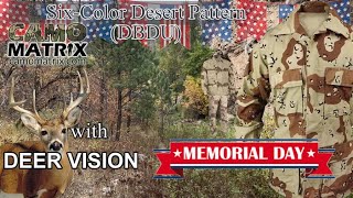 Six Color Desert Pattern used as hunting camo in Human and Deer Vision on 14 Backgrounds