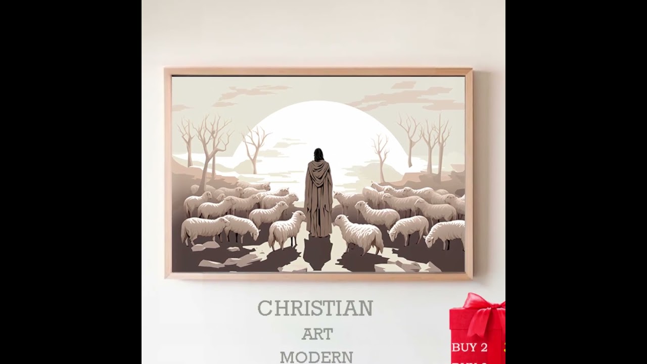 Jesus with Flock of Sheep Print,DIGITAL PRINT!,Jesus Portrait,Jesus Printable,Jesus print