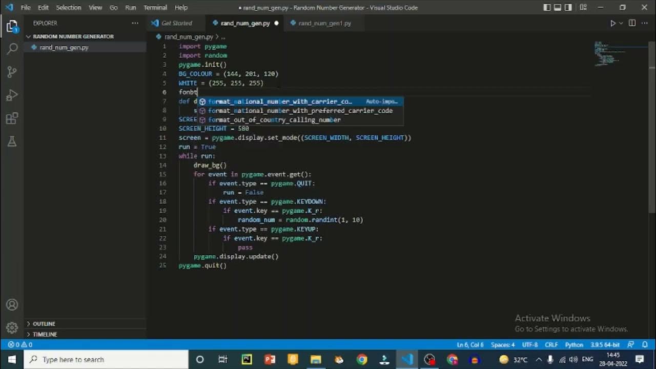 How to create a random number generator in python using the pygame and ...
