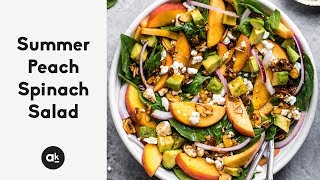 Summer Peach Spinach Salad with Avocado, Toasted Almonds   Goat Cheese