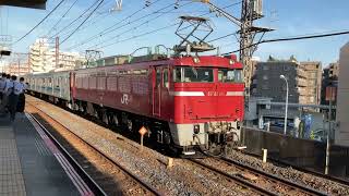 EF81-141号機+E231系800番台K1トプナン編成が日光に照らされながら武蔵浦和駅2番線を低速通過するシーン!(E231系AT入場配給)2023年5月9日