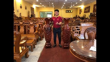 Cặp lục bình gỗ xà cừ 1,4m chạm rồng chầu nguyệt Giá Rẻ