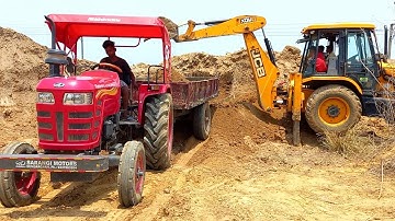 Jcb Backhoe Loader Machine Loading Red Mud In Mahindra and Newholland Tractors | Jcb Tractor Cartoon