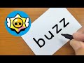 How to turn words BUZZ（Brawl Stars）into a cartoon from imagination - How to draw doodle art on paper