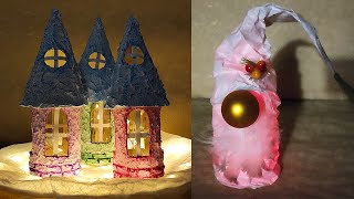 Christmas decoration ideas using Cardboard, Paper and Glass Bottle. DIY
