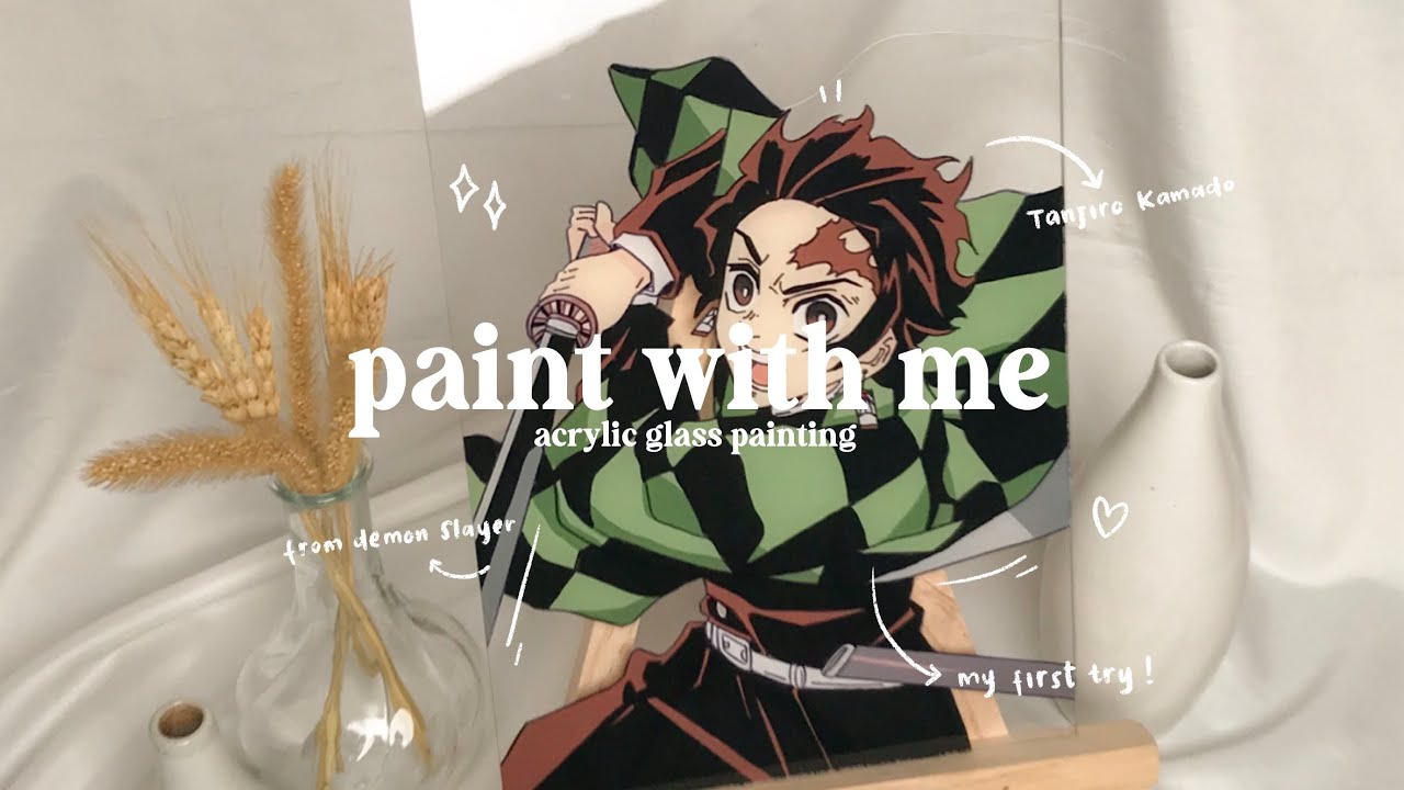 paint with me, anime glass painting | painting tanjiro kamado from ...