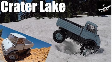 Snow in July. The Mog drives up to Crater Lake.