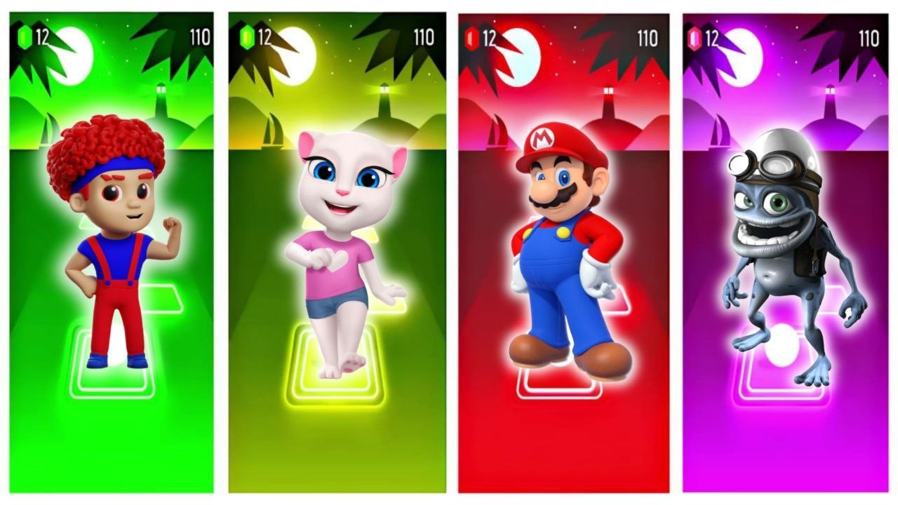 D Billions 🆚 Talking Angela 🆚 Super Mario 🆚 Crazy Frog - Tiles Hop Edm Rush!