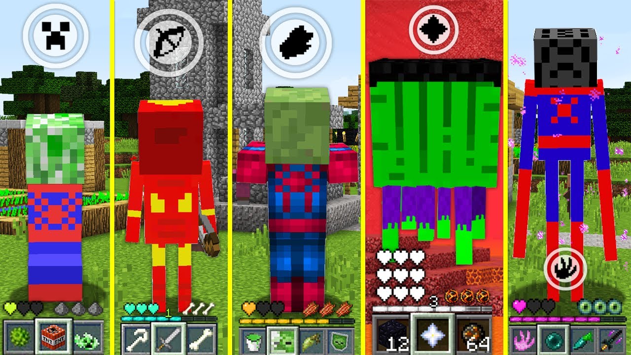 Minecraft HOW to play SUPERHERO ENDERMAN ZOMBIE VILLAGER CREEPER ...