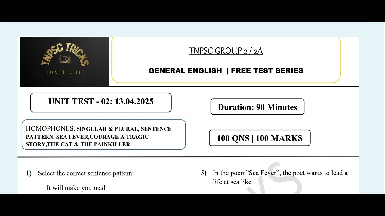 Unit Test - 02 PDF| General English Free Test Series | TNPSC Group 2 ...